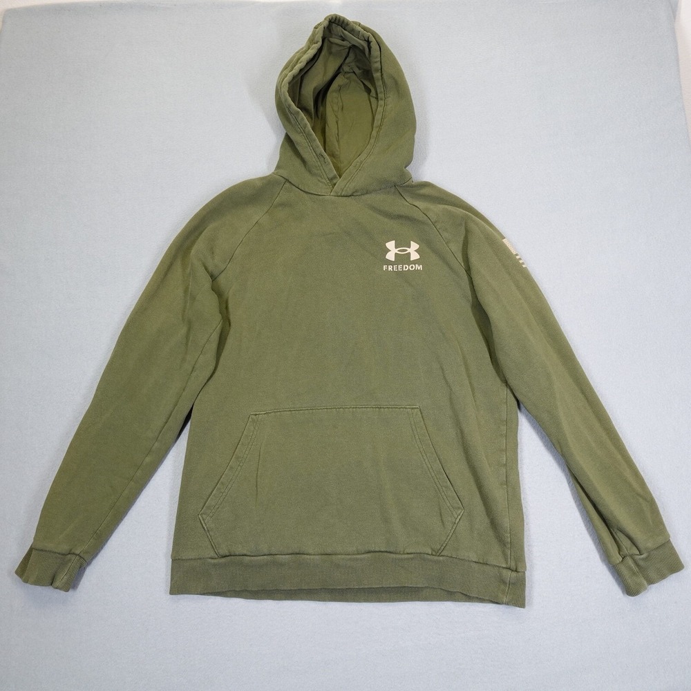 Under Armour Hoodie Mens L Green Freedom Flag Logo Fleece Pullover Activewear